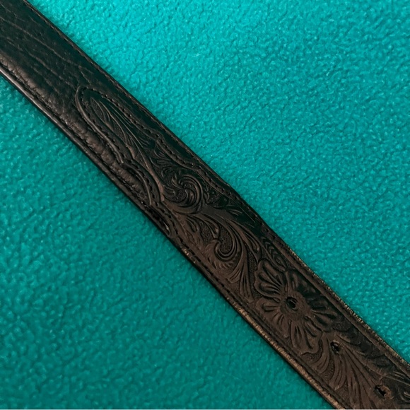 Nocona Black Tooled Leather Belt with Engraved Silver Buckle - Picture 6 of 10